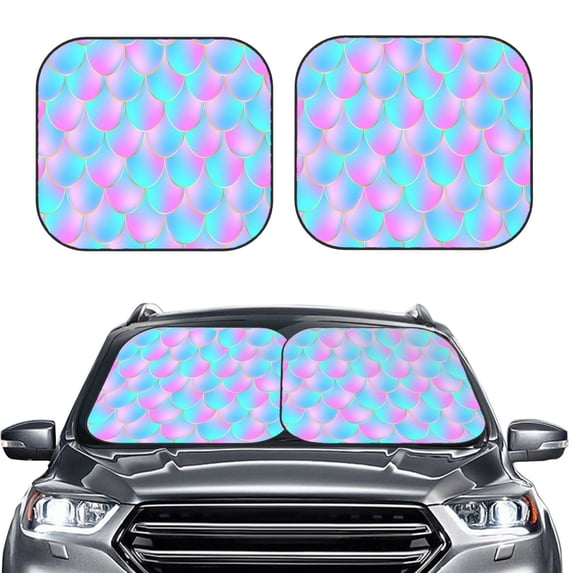 Uemuo Purple Dragon Scales Printed 2 PCS Car Windshield Sun Shade, Auto Sun Heat and UV Rays Blocker, Foldable Automotive Front Window Sunshade Protector