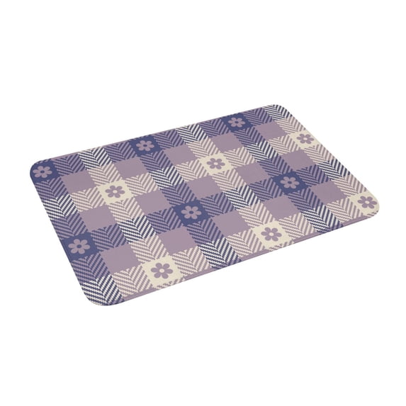 Uemuo Purple Floral Gingham Check Plaid Printed Door Mat Indoor Doormat 16"x24",Front Back Door Mats Non Slip Entrance Rugs,Inside Doormats for Entryway