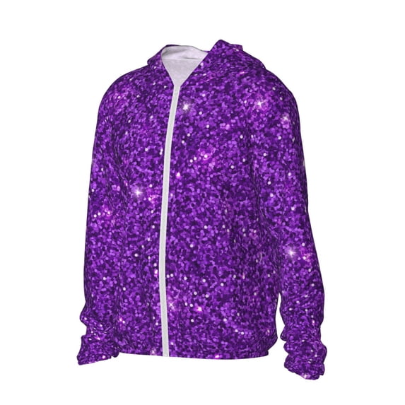 Uemuo Purple Glitter Pattern Women's Full Zip UPF 50+ Sun Protection Hoodie Jacket Long Sleeve Sun Shirt Hiking Outdoor Performance with Pockets-Medium