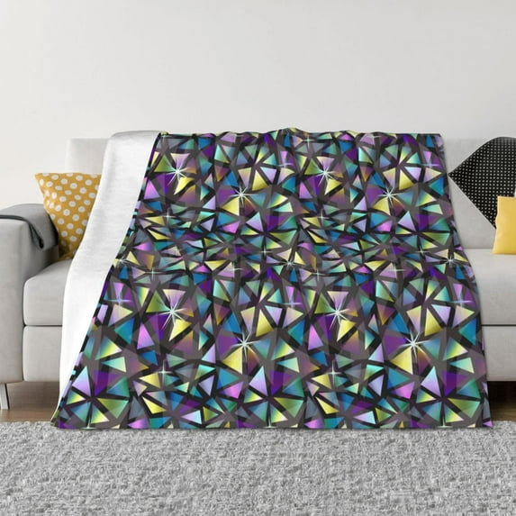 Uemuo Purple-Gold Triangles Printed Throw Blanket for Couch, Fluffy Fuzzy Blankets for Bed, Sofa, Cozy Flannel Faux Fur Blanket-50"x40"