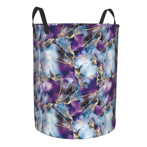 Uemuo Purple Marble Texture Pattern Circular Laundry Hamper Basket with handles,Collapsible laundry basket,Large capacity laundry hamper,Laundry Organizer-Small