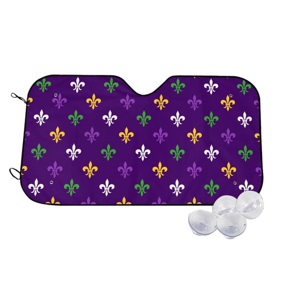 Uemuo Purple Mardi Gras Pattern Accordion Car Windshield Sun Shade, Foldable Reflective Sun Visor for Car, Reflector Windshield Sunshade-Small