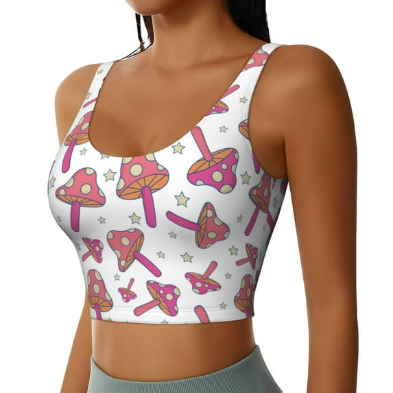 Uemuo Purple Mushroom Pattern Women's Sports Bra - High Impact Support, Breathable, and Comfortable Athletic Bra for Running, Yoga, and Workouts