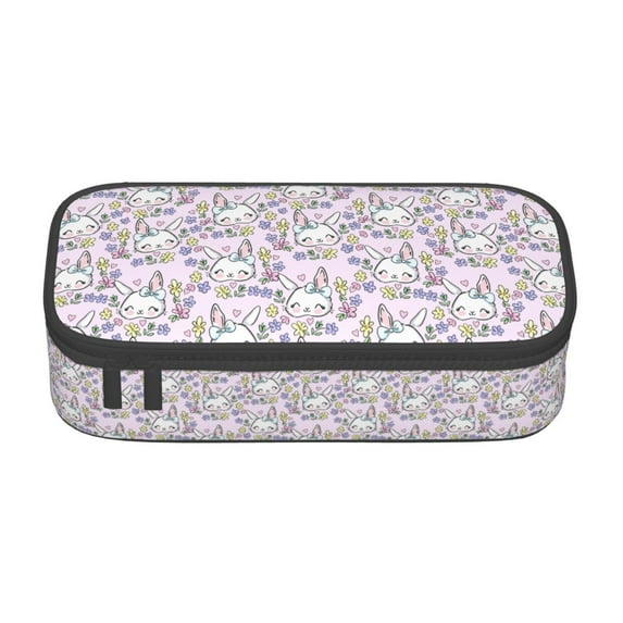 Uemuo Purple Rabbit Printed Large Pencil Case, Big Capacity Pencil Pouch Stationery Pen Bag, Storage High Capacity Bag Pouch Holder Box Organizer, Marker Pen Case