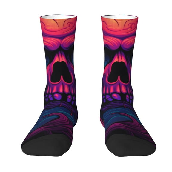 Uemuo Purple-Red Skull Pattern Women's Crew Socks, Soft Durable Breathable Moisture-Wicking with Odor Control Cotton socks