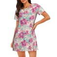 thumbnail image 1 of Uemuo Purple Watercolor Flowers Pattern Women’s Nightdress – Casual Sleep Shirt, Soft Relaxed Fit Short-Sleeved Cotton Sleepwear for Home, Bedtime, and Lounging, 1 of 6