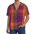 thumbnail image 1 of Uemuo Purple Yellow Buffalo Plaid Pattern Cotton Linen Short Sleeve Shirts,Casual Lightweight Button Down Shirts,Vacation Beach Summer Tops-3X-Large, 1 of 7
