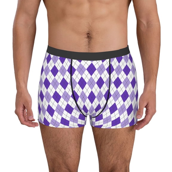 Uemuo Purple argyle Pattern Men's Boxer Briefs,Trunk Anti-Chafing,Comfortable, Durable, and Stylish Underwear-Large