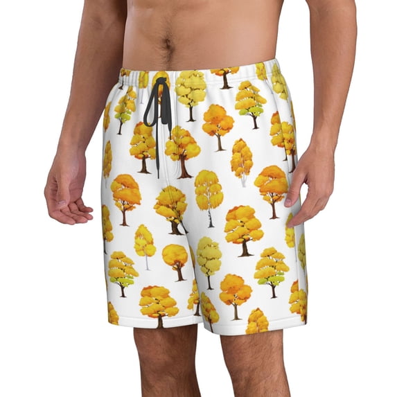 Uemuo Qutumn Tree Pattern Men's Swim Trunks Hawaiian Beach Bathing Suit Swimsuits Beach Quick-Dry Shorts with Pockets-Medium