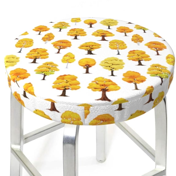 Uemuo Qutumn Tree Pattern Round Bar Stool Seat Covers Washable Stool Cushion Slipcover Elastic Bar Chair Covers-12 inch