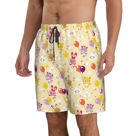 Uemuo Rabbit And Balloon Pattern Men's Swim Trunks Hawaiian Beach Bathing Suit Swimsuits Beach Quick-Dry Shorts with Pockets-X-Large