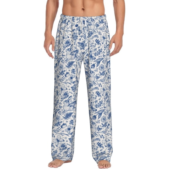 Uemuo Rabbit And Butterfly Pattern Men's Wide Leg Palazzo Lounge Pants with Pockets Light Weight Loose Comfy Casual Pajama Pants-XX-Large