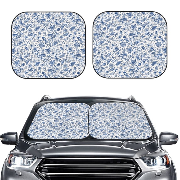 Uemuo Rabbit And Butterfly Printed 2 PCS Car Windshield Sun Shade, Auto Sun Heat and UV Rays Blocker, Foldable Automotive Front Window Sunshade Protector