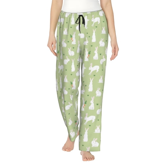 Uemuo Rabbit And Carrot (2) Pattern Women's Wide Leg Palazzo Lounge Pants with Pockets Light Weight Loose Comfy Casual Pajama Pants-Small