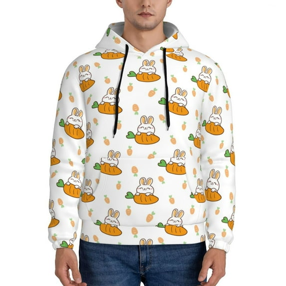 Uemuo Rabbit And Carrot Pattern Men's Hoodie - Casual Pullover Hoodie with Kangaroo Pocket, Stylish Hooded Sweatshirt for Everyday Wear-XX-Large