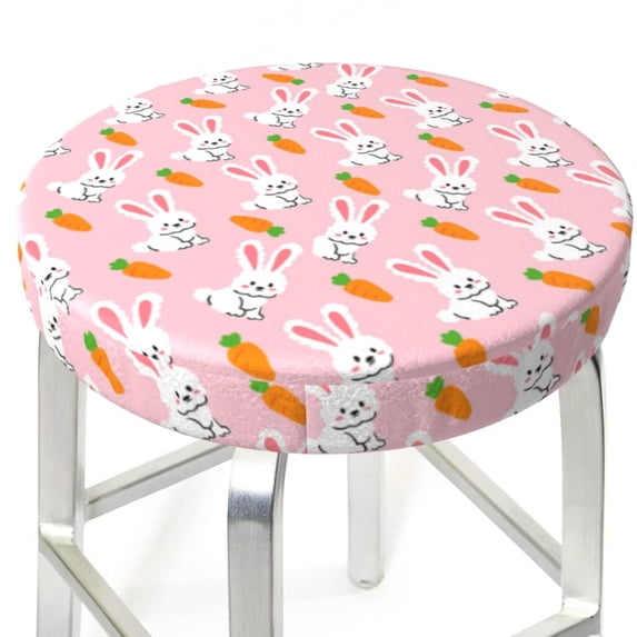 Uemuo Rabbit And Carrot Pattern Round Bar Stool Seat Covers Washable Stool Cushion Slipcover Elastic Bar Chair Covers-12 inch