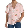 thumbnail image 1 of Uemuo Rabbit And Cherry Pattern Cotton Linen Short Sleeve Shirts,Casual Lightweight Button Down Shirts,Vacation Beach Summer Tops-Medium, 1 of 7