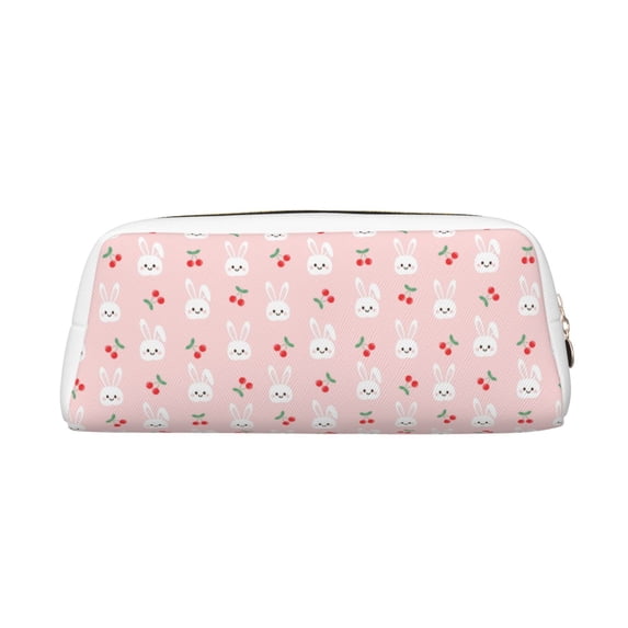 Uemuo Rabbit And Cherry Printed Leather Pencil Case, Pencil Pouch, Portable Pencil Bag, Pen Case for& Office