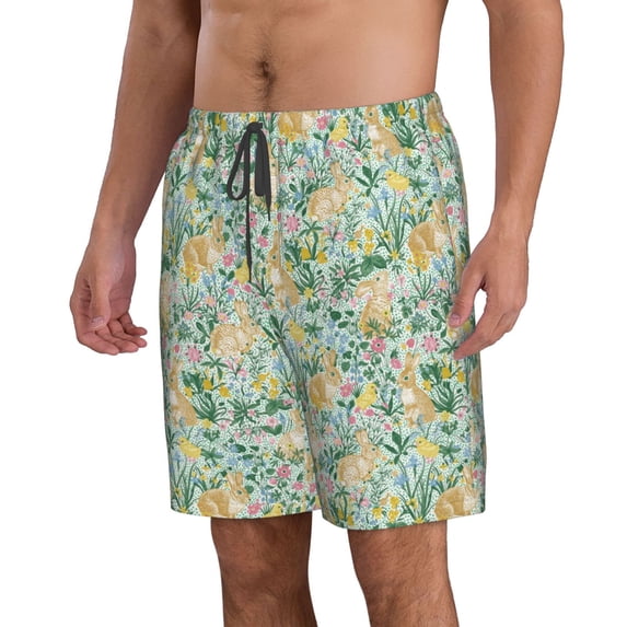 Uemuo Rabbit And Chick Pattern Men's Swim Trunks Hawaiian Beach Bathing Suit Swimsuits Beach Quick-Dry Shorts with Pockets-Small