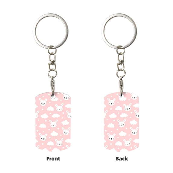 Uemuo Rabbit And Cloud Pattern Rectangular Metal Keychain - Durable, Stylish, and Personalized Key Ring for Men and Women,Engraved Keychain,Gift Slim Sturdy Keychain