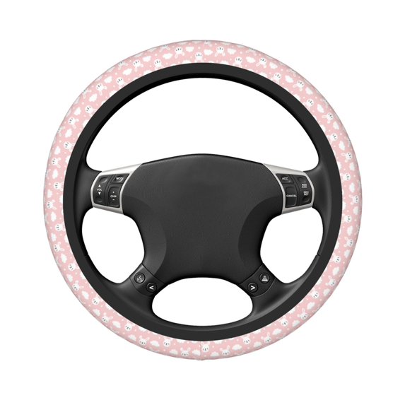 Uemuo Rabbit And Cloud Printed Car Elastic Steering Wheel Cover - Universal Car Accessory for Diverse Cars Anti-Slip, and Comfortable- 15"