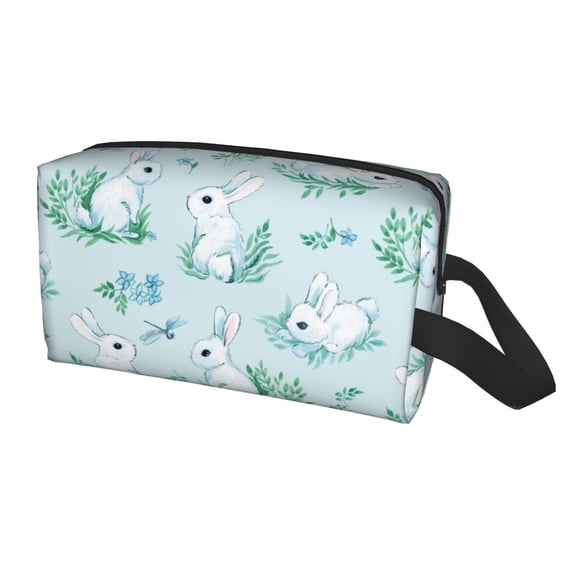 Uemuo Rabbit And Dragonfly Pattern Portable Toiletry Bags with Handle, Waterproof travel Make up Bags for Women, Large Capacity Travel Cosmetic Bags