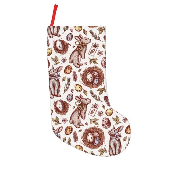 Uemuo Rabbit And Egg Print Christmas Stockings, 18inch Xmas Hanging Stocking Decorations for Christmas Party Family Decor
