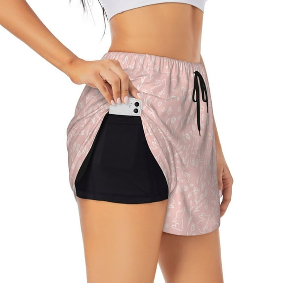 Uemuo Rabbit And Flower Pattern Women's Athletic Shorts High Waisted Running Shorts with Liner Pockets Gym Elastic Workout Shorts-X-Large