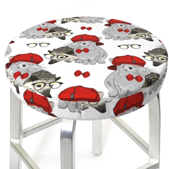 Uemuo Rabbit And Hedgehog Pattern Round Bar Stool Seat Covers Washable Stool Cushion Slipcover Elastic Bar Chair Covers-14 inch