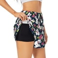 thumbnail image 1 of Uemuo Rabbit And Rose Pattern Women's Athletic Shorts High Waisted Running Shorts with Liner Pockets Gym Elastic Workout Shorts-Large, 1 of 9