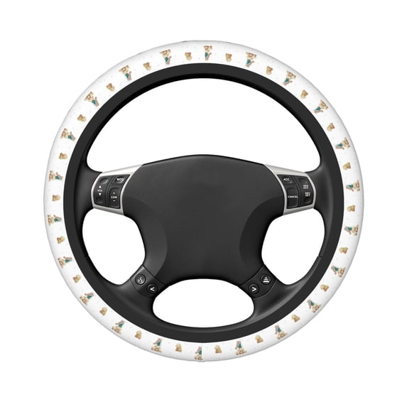 Uemuo Rabbit Blowing Dandelions Printed Car Elastic Steering Wheel Cover - Universal Car Accessory for Diverse Cars Anti-Slip, and Comfortable- 15"