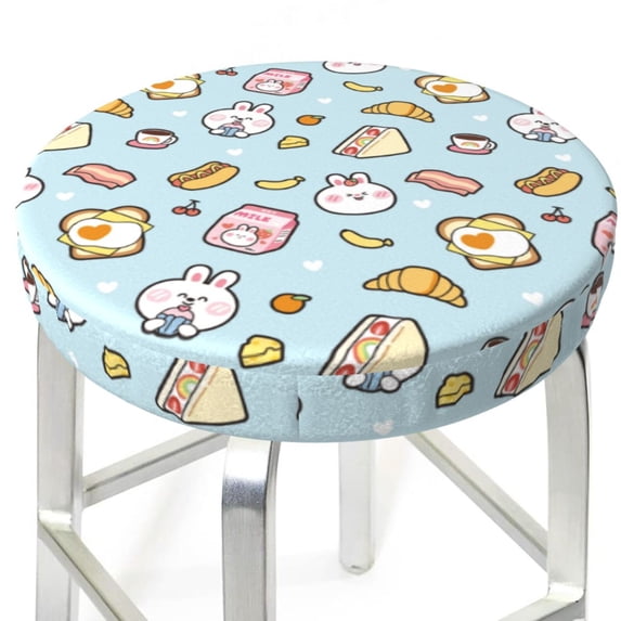 Uemuo Rabbit Burger Coffee Pattern Round Bar Stool Seat Covers Washable Stool Cushion Slipcover Elastic Bar Chair Covers-