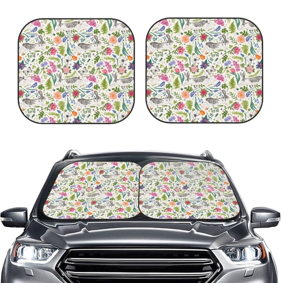 Uemuo Rabbit And Butterfly Printed 2 PCS Car Windshield Sun Shade, Auto Sun Heat and UV Rays Blocker, Foldable Automotive Front Window Sunshade Protector