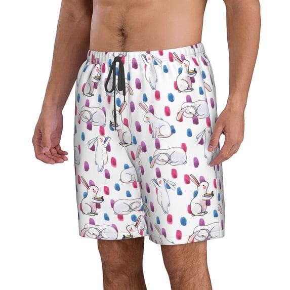 Uemuo Rabbit Eating Pattern Men's Swim Trunks Hawaiian Beach Bathing Suit Swimsuits Beach Quick-Dry Shorts with Pockets-X-Large