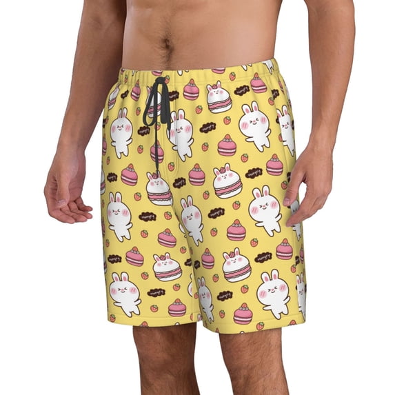 Uemuo Rabbit Hunger Pattern Men's Swim Trunks Hawaiian Beach Bathing Suit Swimsuits Beach Quick-Dry Shorts with Pockets-X-Large