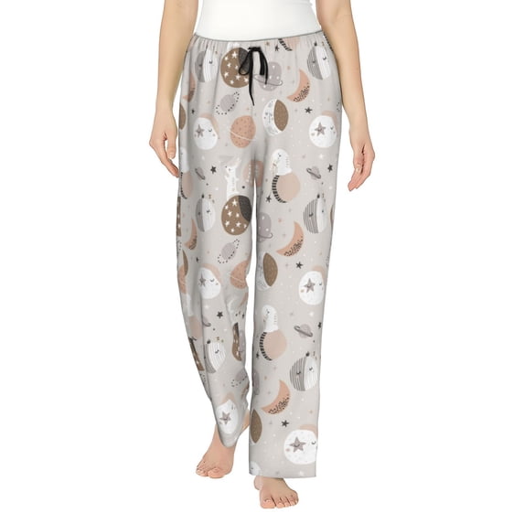 Uemuo Rabbit In Space Pattern Women's Wide Leg Palazzo Lounge Pants with Pockets Light Weight Loose Comfy Casual Pajama Pants-XX-Large
