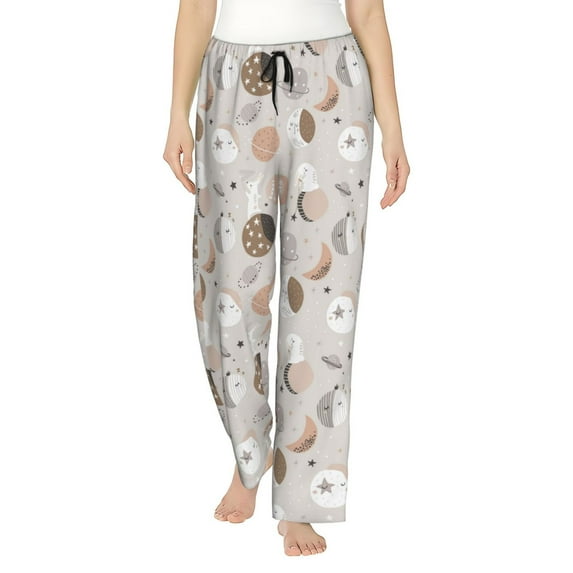 Uemuo Rabbit In Space Pattern Women's Wide Leg Palazzo Lounge Pants with Pockets Light Weight Loose Comfy Casual Pajama Pants-