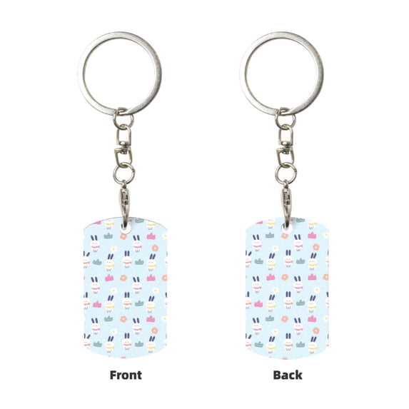 Uemuo Rabbit In The Rain Pattern Rectangular Metal Keychain - Durable, Stylish, and Personalized Key Ring for Men and Women,Engraved Keychain,Gift Slim Sturdy Keychain