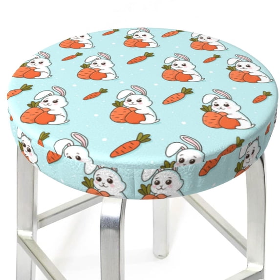 Uemuo Rabbit Is Eating Carrots Pattern Round Bar Stool Seat Covers Washable Stool Cushion Slipcover Elastic Bar Chair Covers-