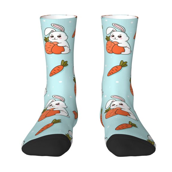 Uemuo Rabbit Is Eating Carrots Pattern Women's Crew Socks, Soft Durable Breathable Moisture-Wicking with Odor Control Cotton socks