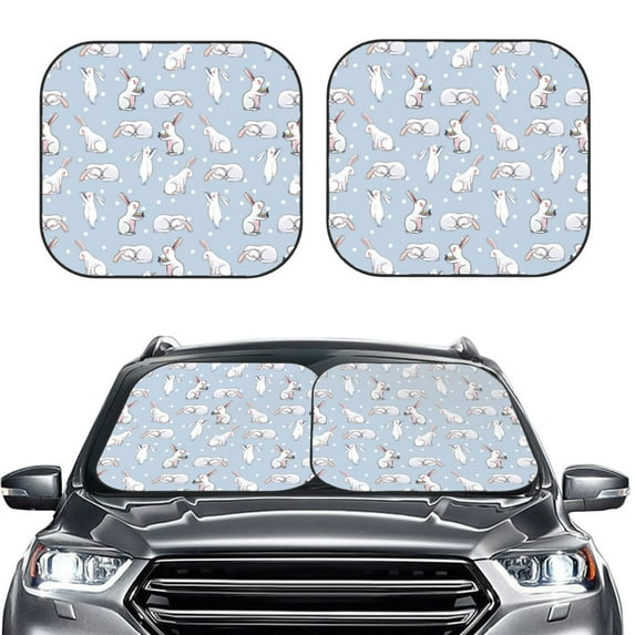 Uemuo Rabbit Is Eating Carrots Printed 2 PCS Car Windshield Sun Shade, Auto Sun Heat and UV Rays Blocker, Foldable Automotive Front Window Sunshade Protector