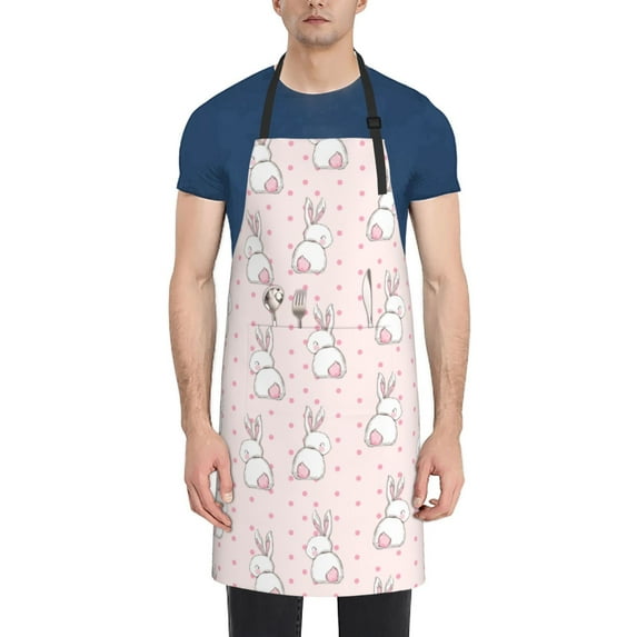 Uemuo Rabbit Pattern Waterproof Apron Adjustable Dishwasher Apron- Apron for Women Men Heavy Duty Work Apron for Dishwashing Chemical Lab