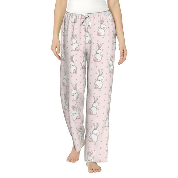 Uemuo Rabbit Pattern Women's Wide Leg Palazzo Lounge Pants with Pockets Light Weight Loose Comfy Casual Pajama Pants-Large