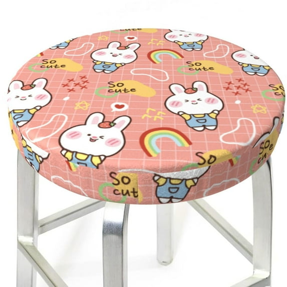 Uemuo Rabbit So Cute Pattern Round Bar Stool Seat Covers Washable Stool Cushion Slipcover Elastic Bar Chair Covers-13 inch