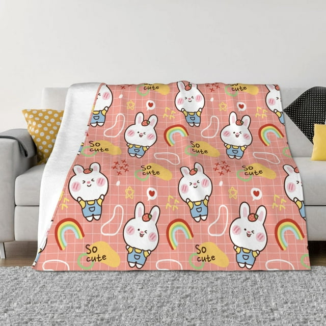 Uemuo Rabbit So Cute Printed Throw Blanket for Couch, Fluffy Fuzzy Blankets for Bed, Sofa, Cozy Flannel Faux Fur Blanket-50"x40"