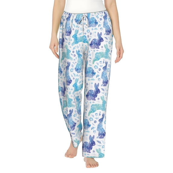 Uemuo Rabbit2 Pattern Women's Wide Leg Palazzo Lounge Pants with Pockets Light Weight Loose Comfy Casual Pajama Pants-Large