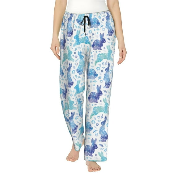 Uemuo Rabbit2 Pattern Women's Wide Leg Palazzo Lounge Pants with Pockets Light Weight Loose Comfy Casual Pajama Pants-X-Large