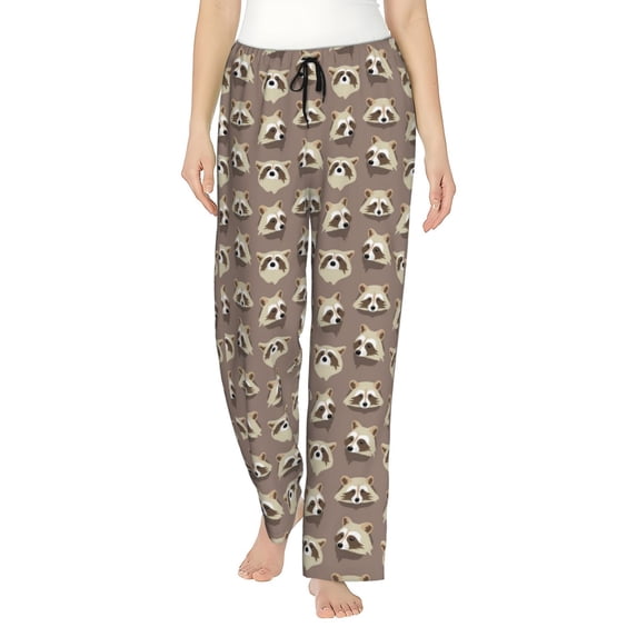 Uemuo Raccoon Pattern Women's Wide Leg Palazzo Lounge Pants with Pockets Light Weight Loose Comfy Casual Pajama Pants-Medium