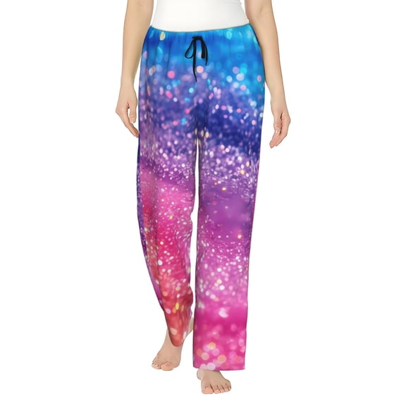 Uemuo Rainbow Glitter Cute Pattern Women's Wide Leg Palazzo Lounge Pants with Pockets Light Weight Loose Comfy Casual Pajama Pants-Medium