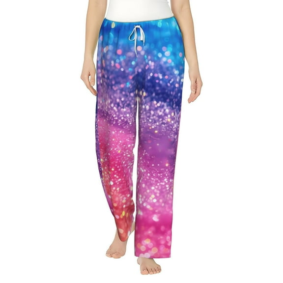 Uemuo Rainbow Glitter Cute Pattern Women's Wide Leg Palazzo Lounge Pants with Pockets Light Weight Loose Comfy Casual Pajama Pants-Medium